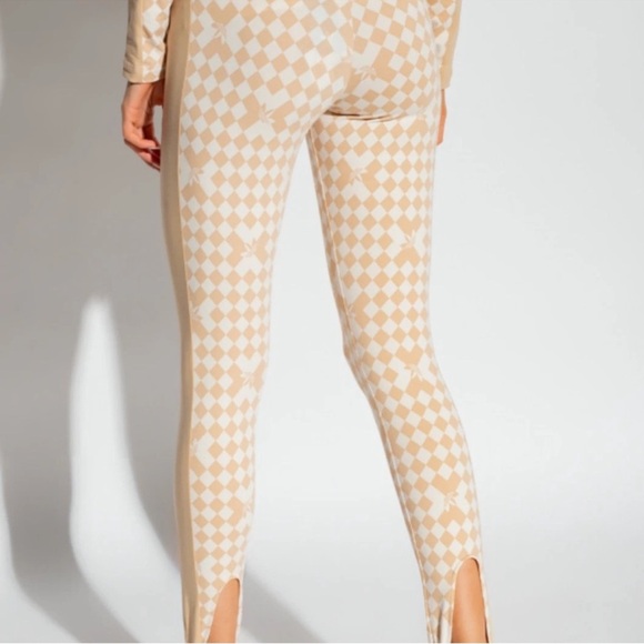 adidas Cream and Brown Checkered Print Signature Stirrup Leggings - Picture 9 of 9